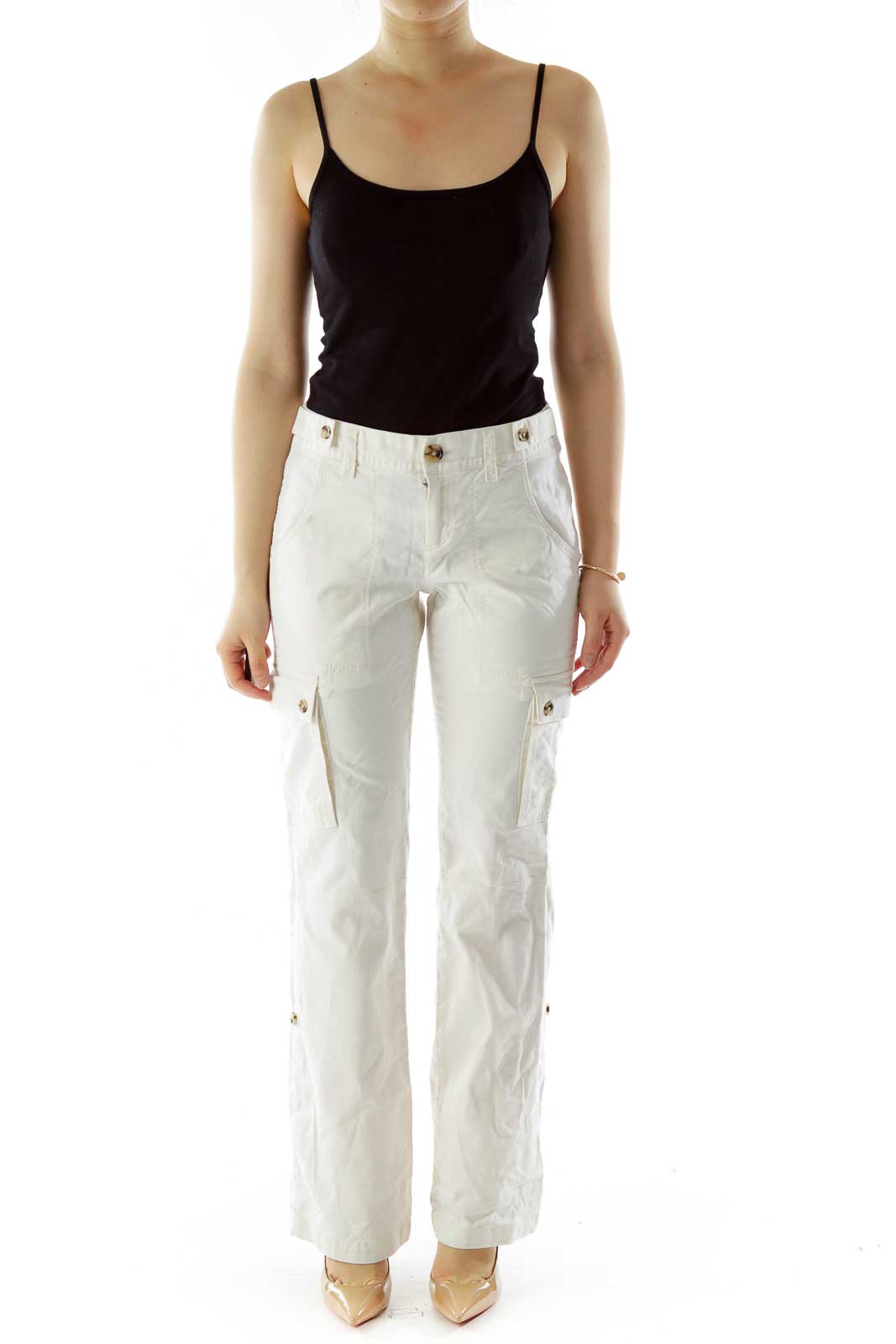 Beige Buttoned Cargo Pants