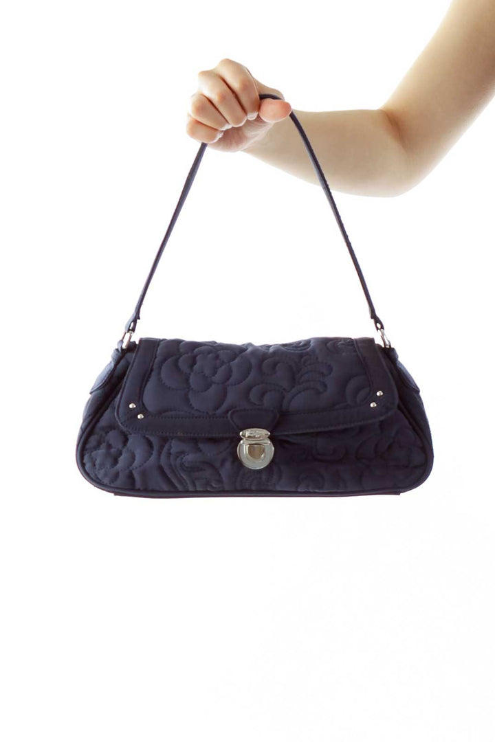 Blue Embroidered Quilted Shoulder Bag