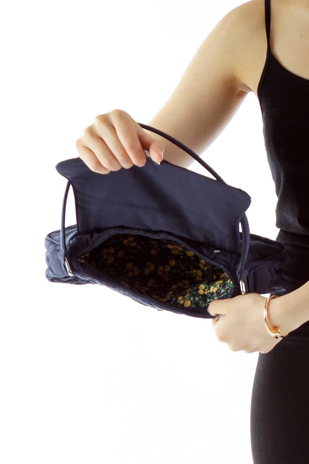 Blue Embroidered Quilted Shoulder Bag