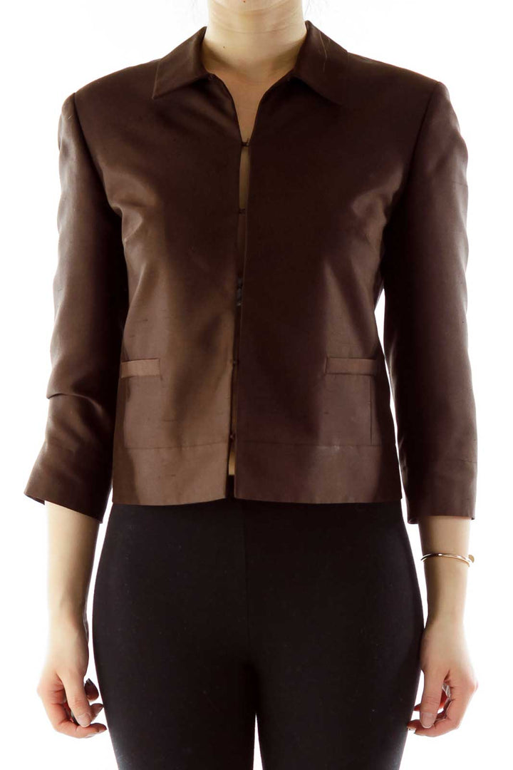 Brown Buttoned Three-Quarter Sleeve Jacket