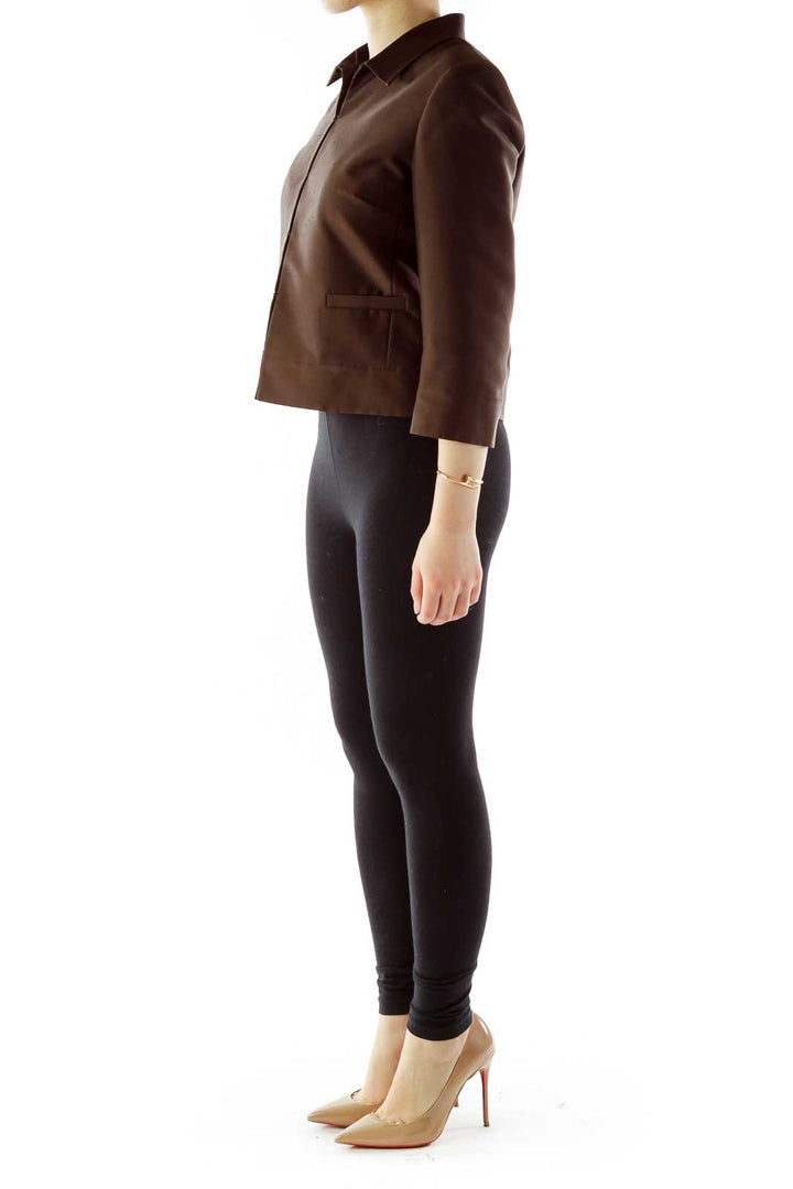 Brown Buttoned Three-Quarter Sleeve Jacket