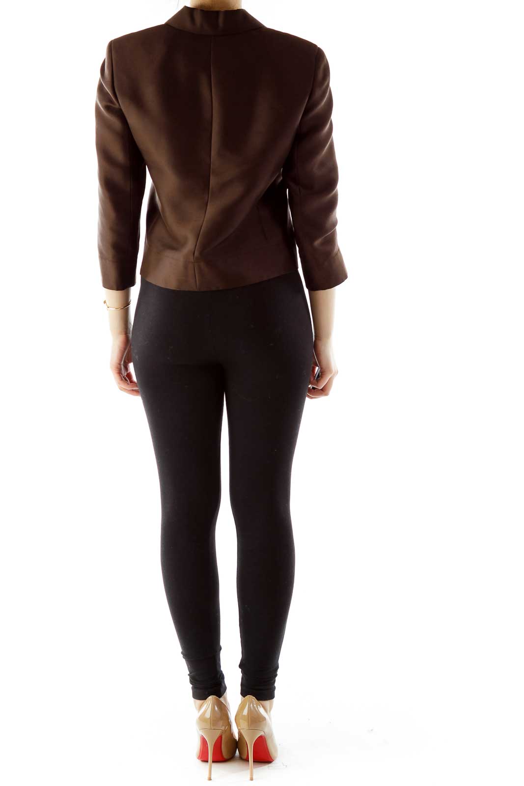 Brown Buttoned Three-Quarter Sleeve Jacket