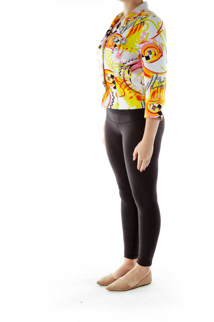 Multicolor Buttoned Print Jacket with Hoop Detail