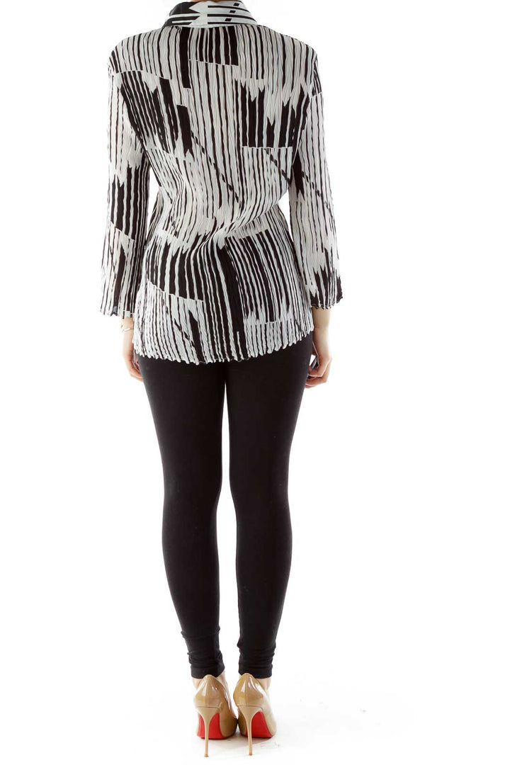 Black White Elastic Geometric Textured Blouse