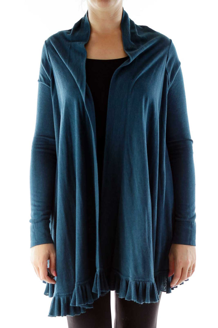 Blue Ruffled Silk Cardigan