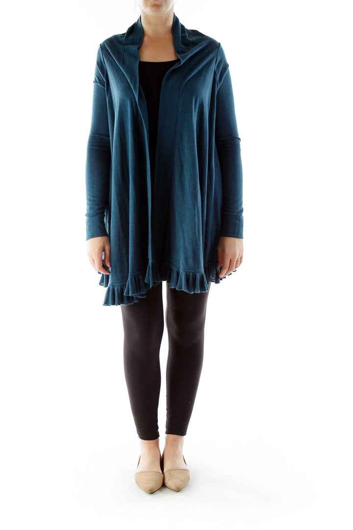 Blue Ruffled Silk Cardigan