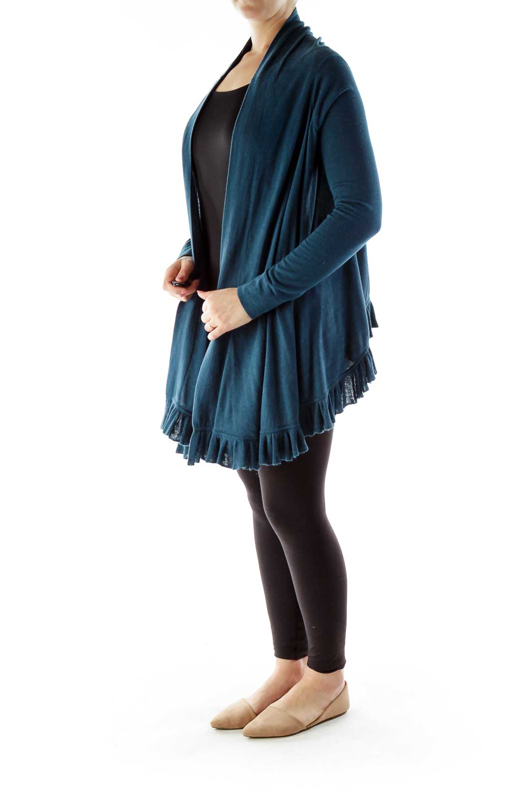 Blue Ruffled Silk Cardigan