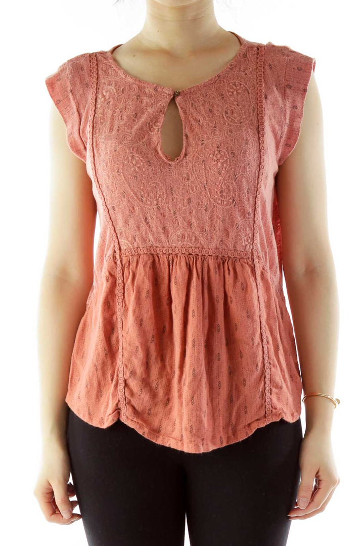 Pink Embroidered Cut-Out Top