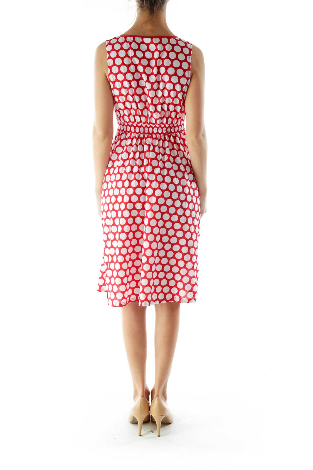 Red White Polka-Dot V-Neck Day Dress