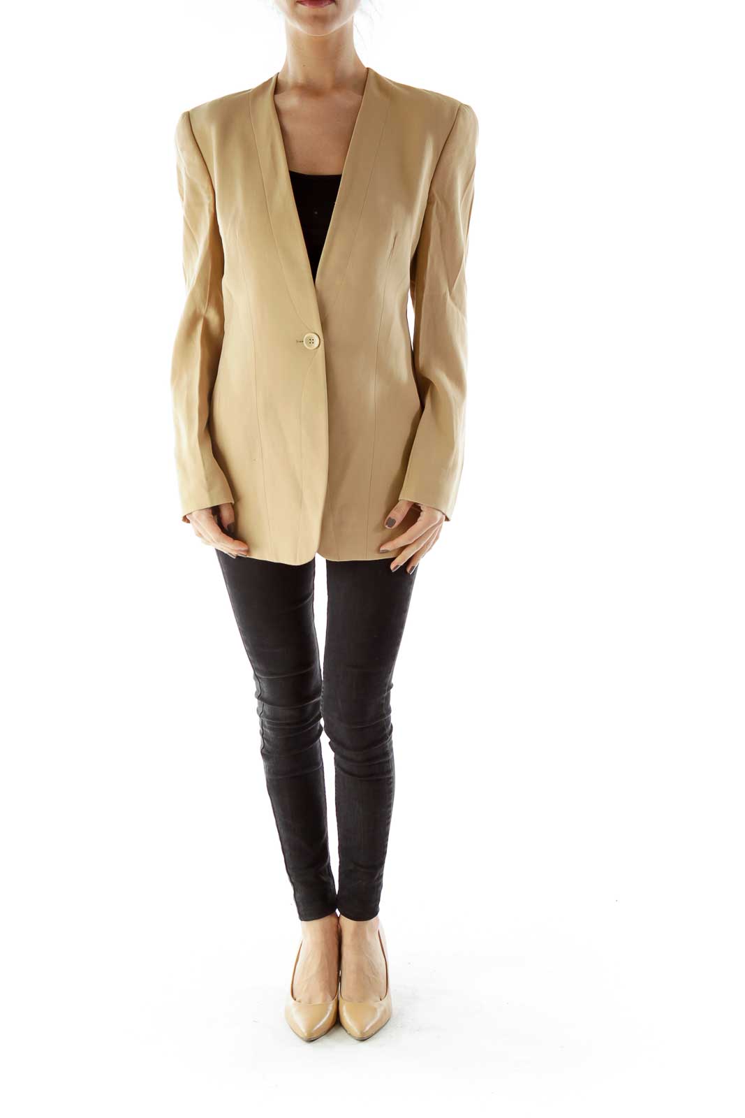 Beige Single-Breasted Blazer