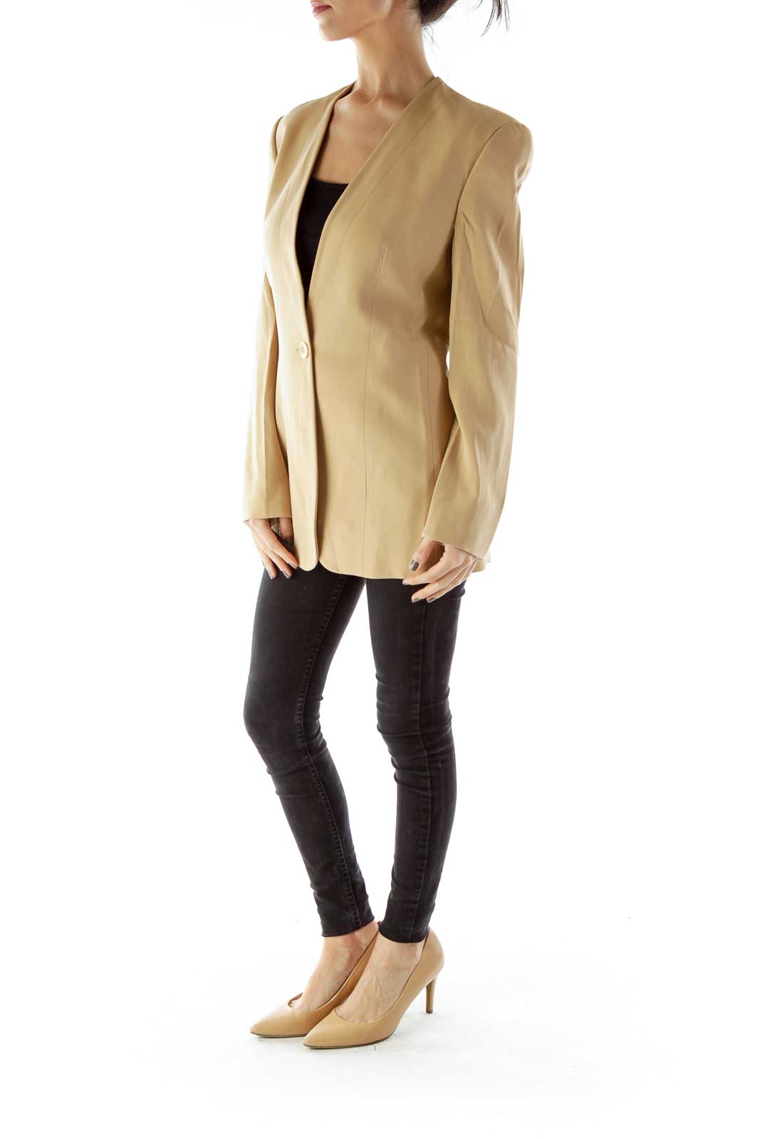 Beige Single-Breasted Blazer