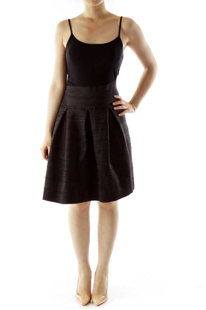 Black Textured Shimmer Flared Skirt