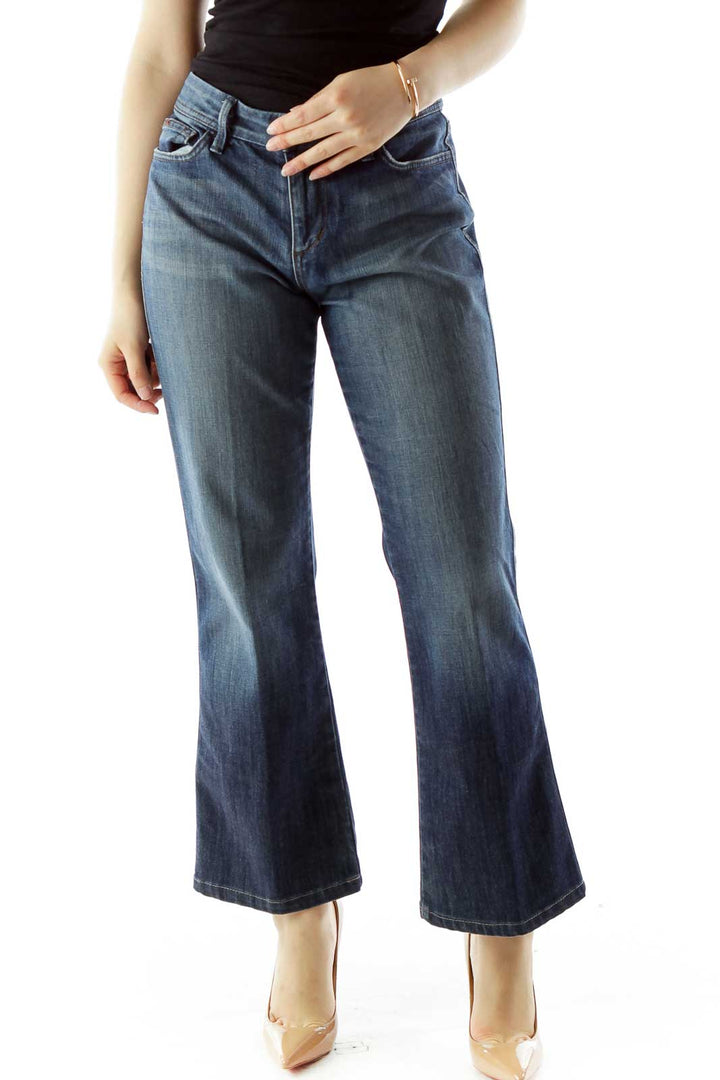 Blue High-Waisted Straight-Leg Jeans