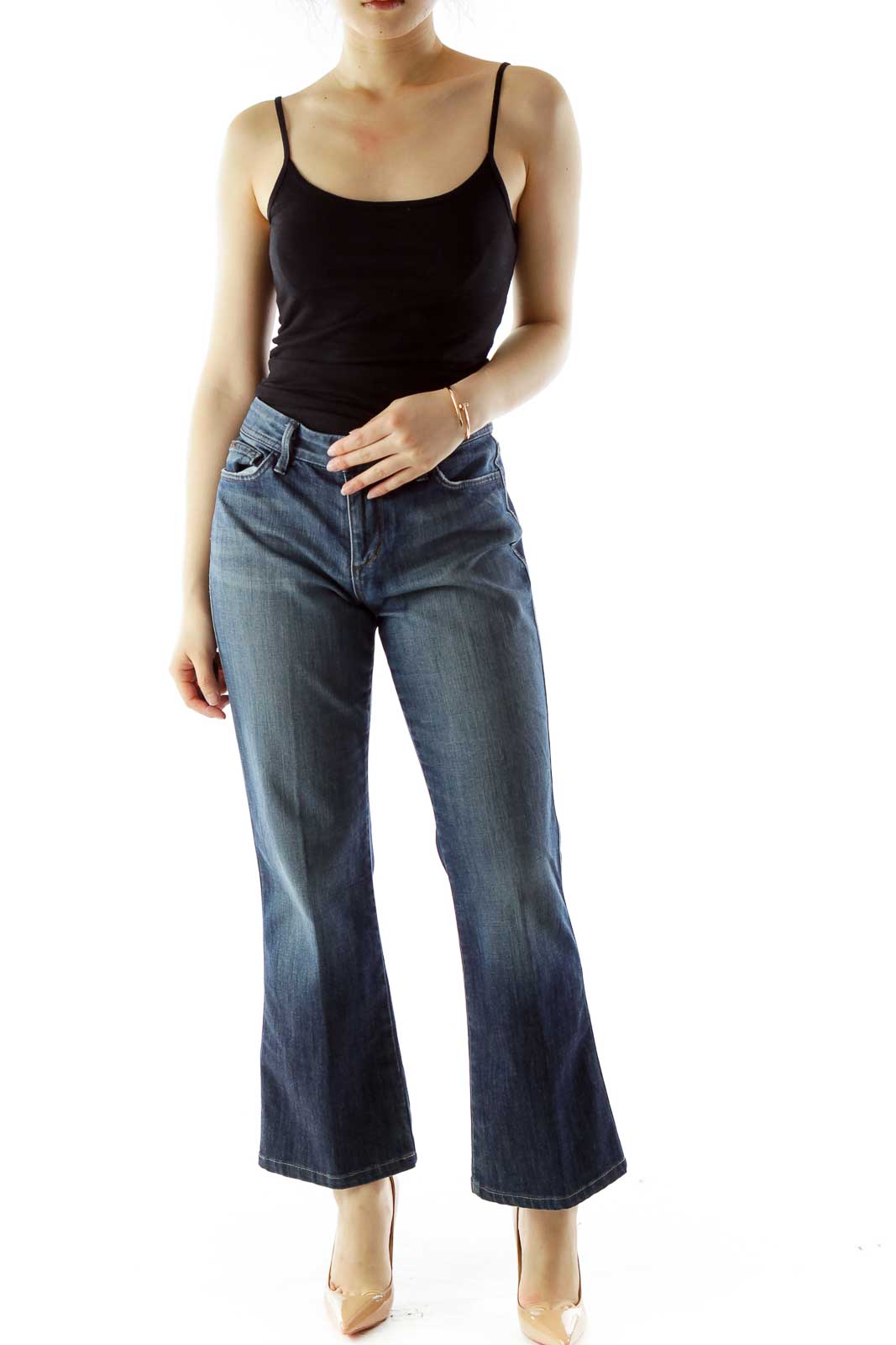 Blue High-Waisted Straight-Leg Jeans