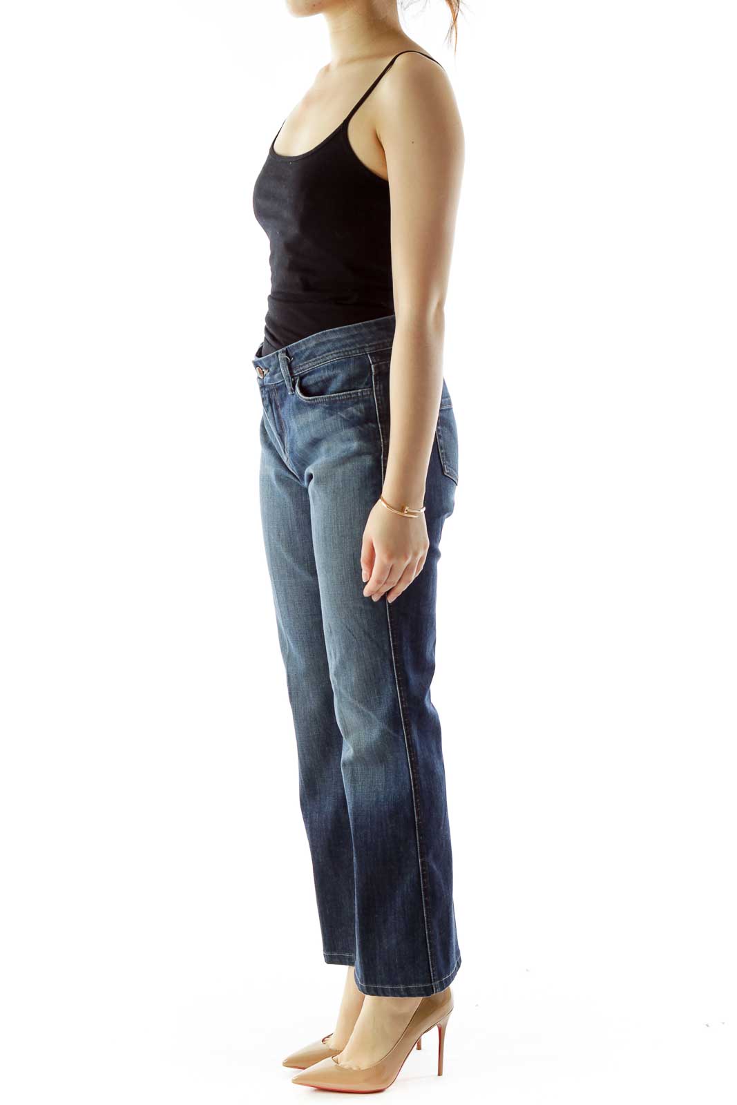 Blue High-Waisted Straight-Leg Jeans