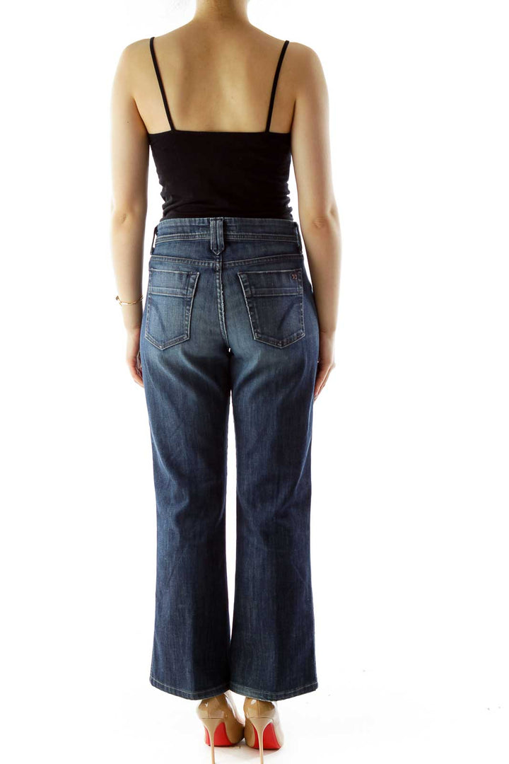 Blue High-Waisted Straight-Leg Jeans