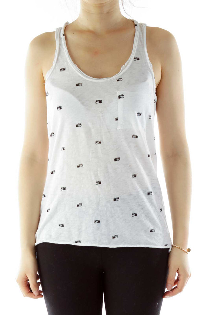 White Black Camera Print Tank Top