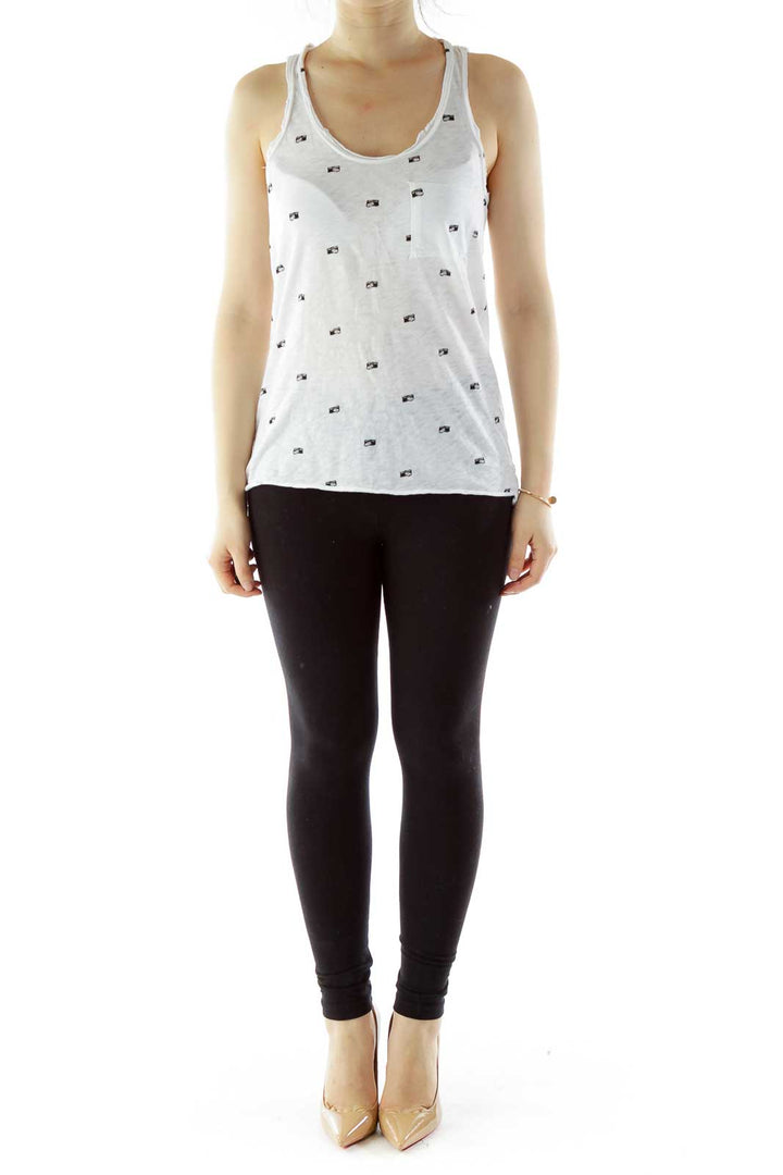 White Black Camera Print Tank Top