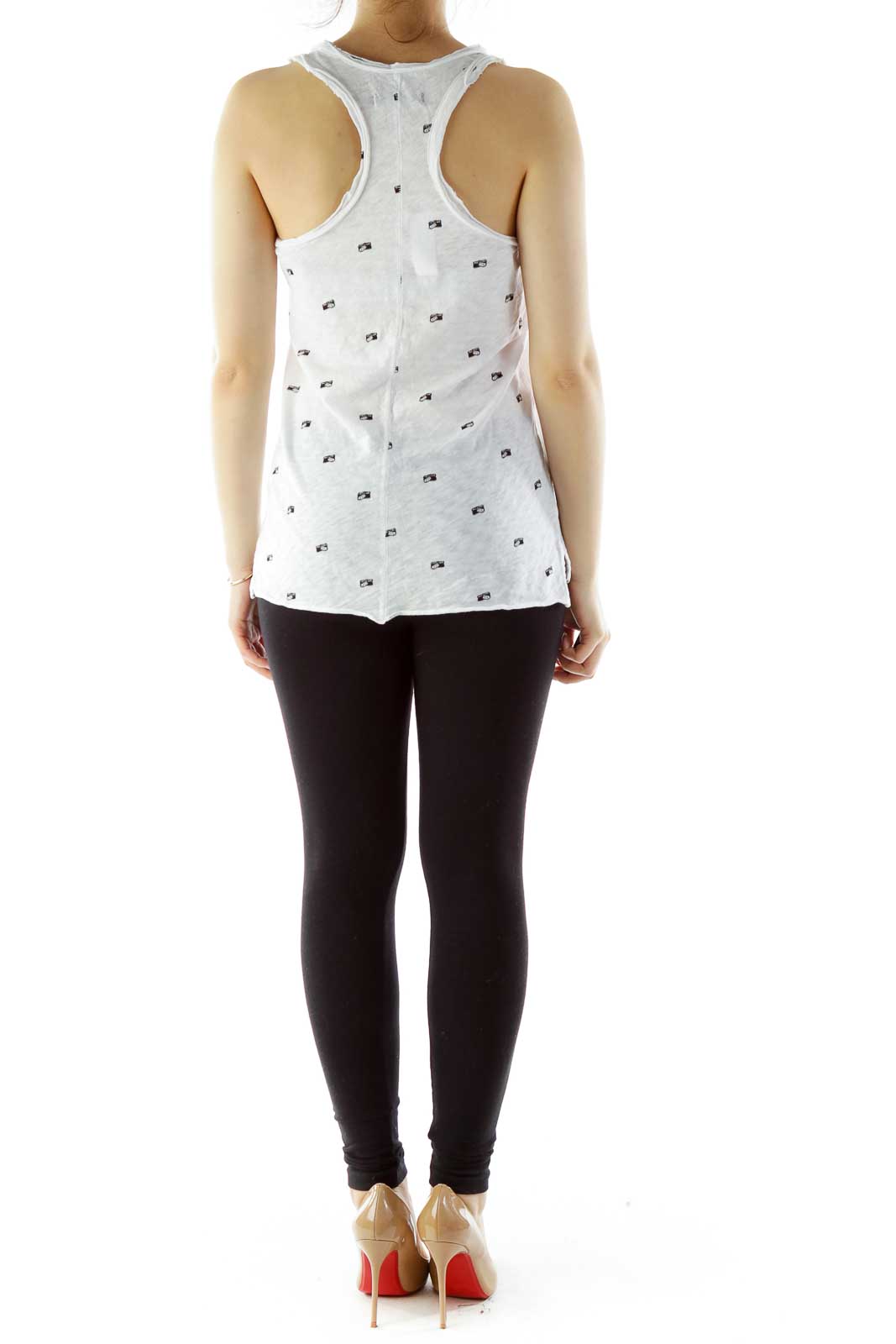 White Black Camera Print Tank Top