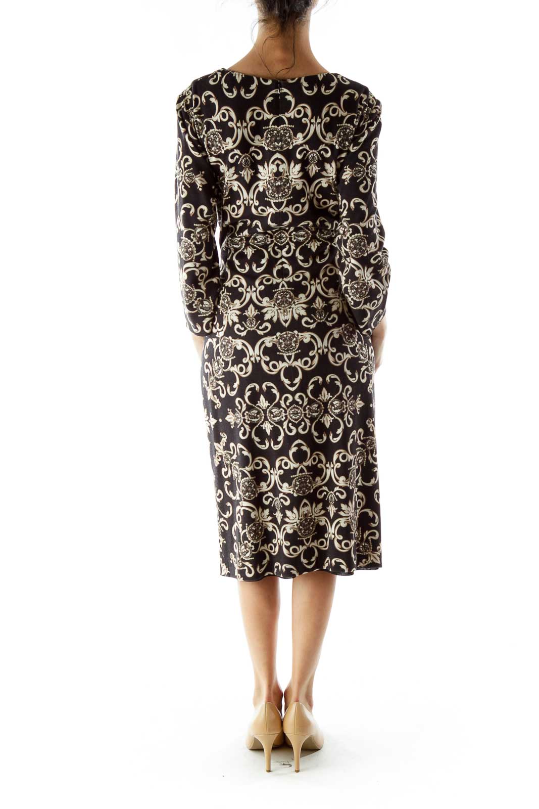 Black Cream V-neck Floral Print Wrap Dress