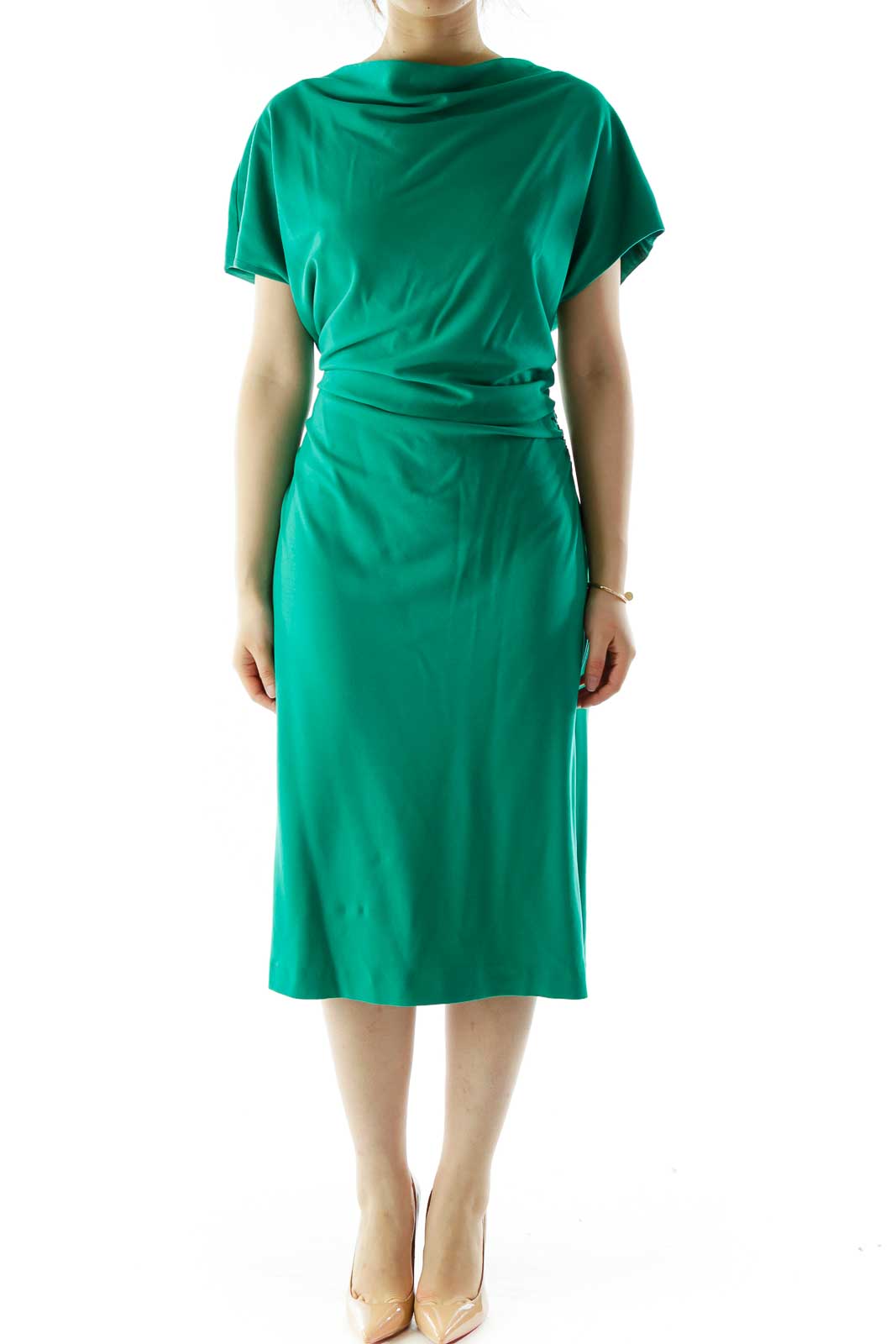 Green Scrunched Cocktail Dress