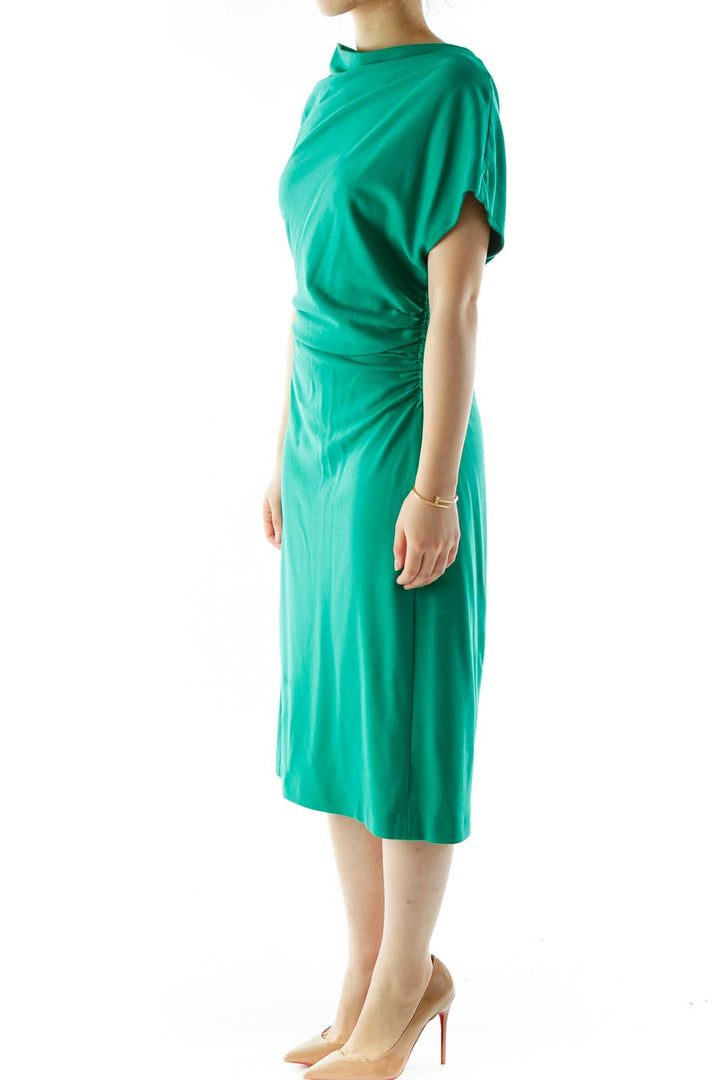 Green Scrunched Cocktail Dress