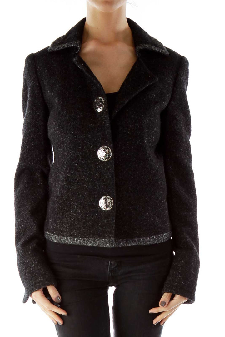 Black Silver Buttoned Mottled Tweed Jacket