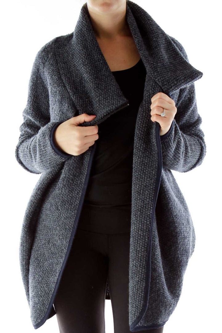 Gray Mottled Cowl Neck Open Coat