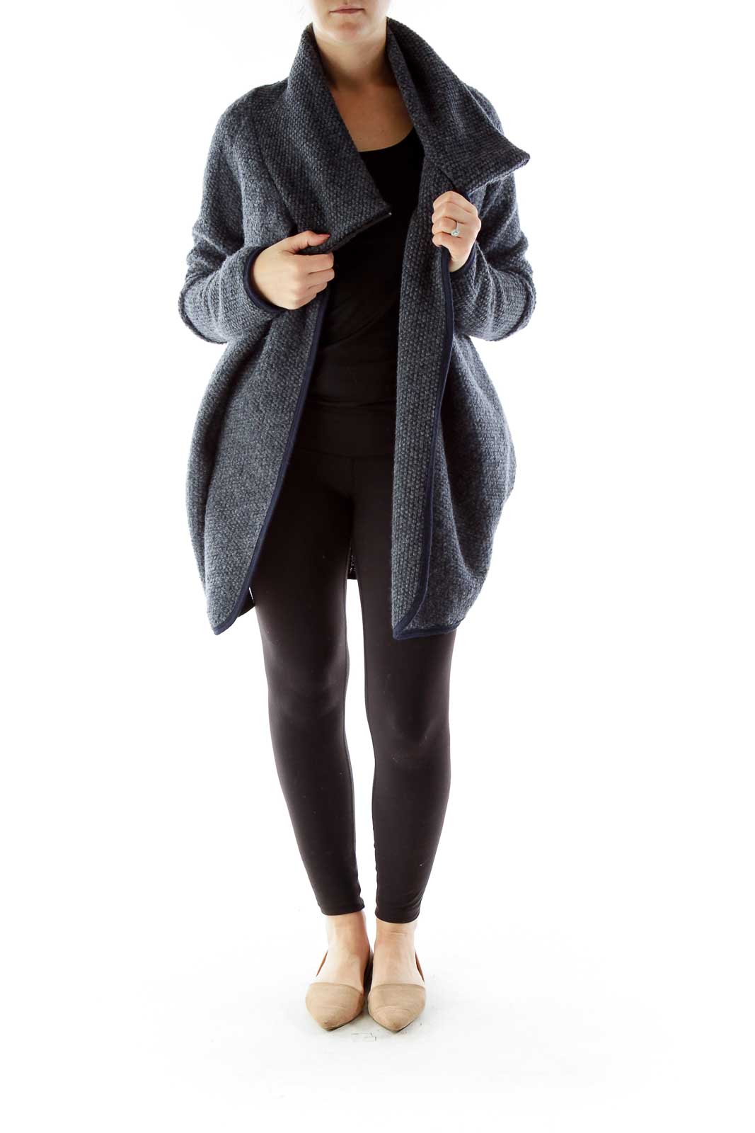 Gray Mottled Cowl Neck Open Coat