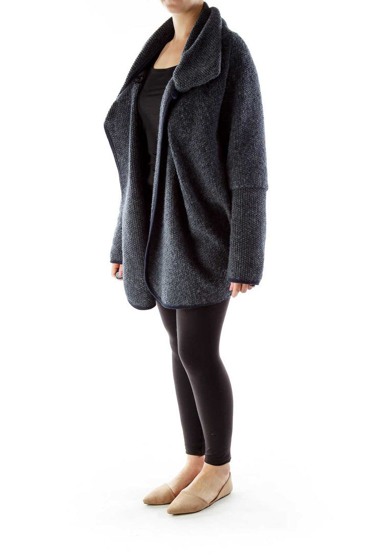 Gray Mottled Cowl Neck Open Coat