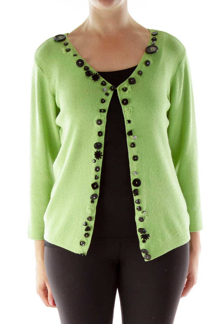 Green Beaded Knit Cardigan