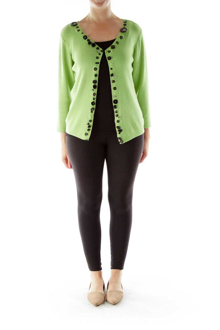 Green Beaded Knit Cardigan