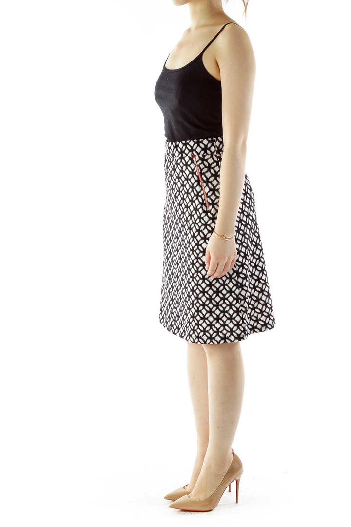 Black White Geometric Print Zip Pocket Detail Skirt