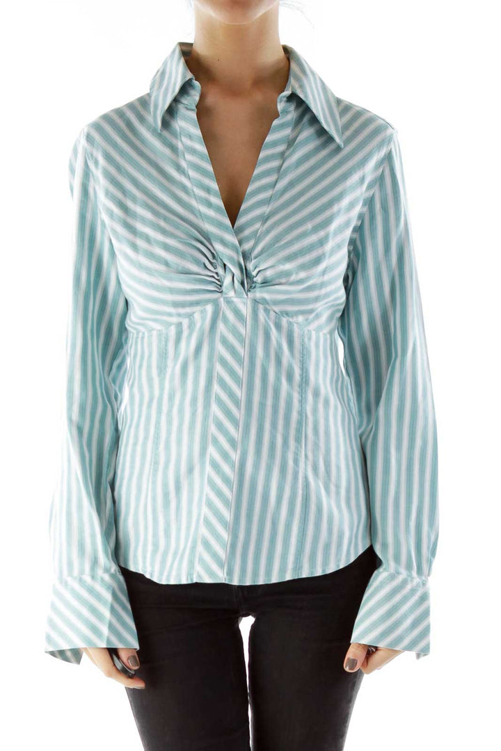 Green White Pinstripe Fitted Shirt