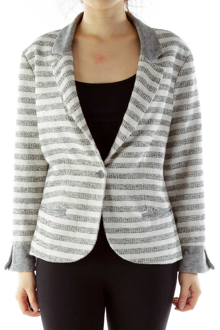 Blue Beige Striped Blazer