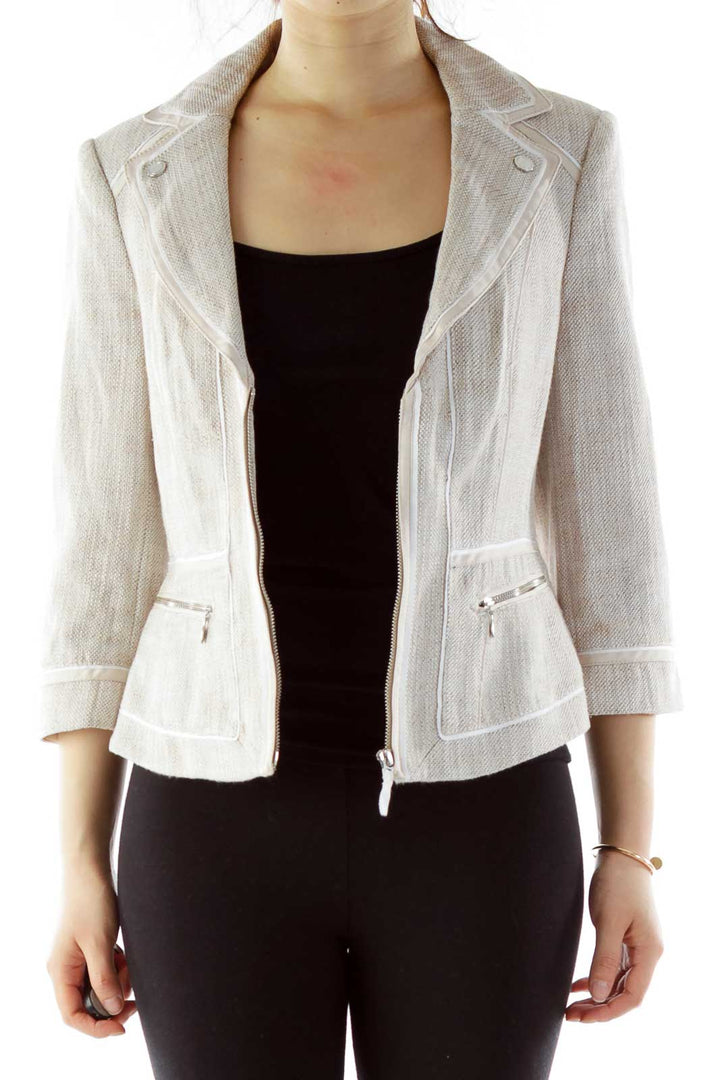 Cream Tweed Zippered Jacket