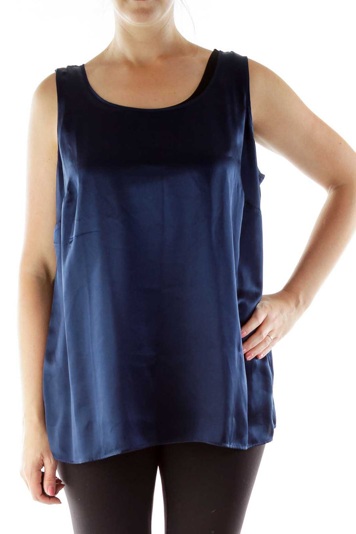 Navy Silk Sleeveless Blouse