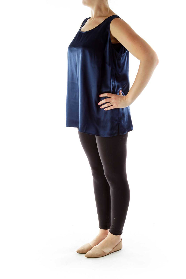 Navy Silk Sleeveless Blouse