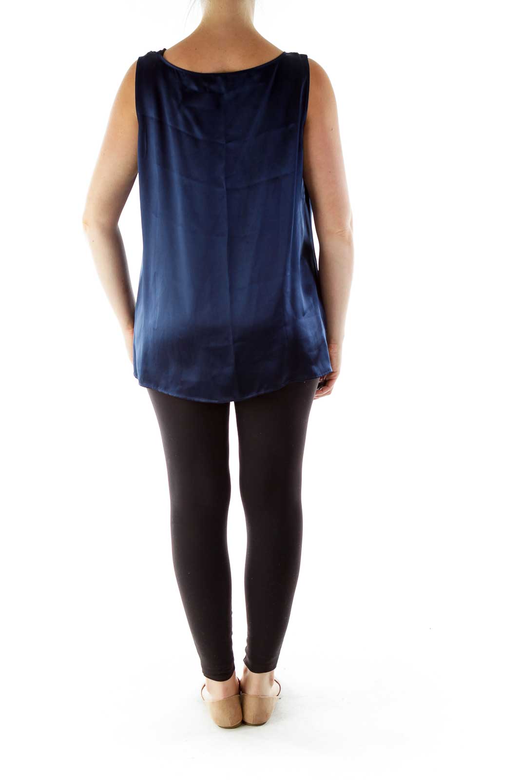 Navy Silk Sleeveless Blouse