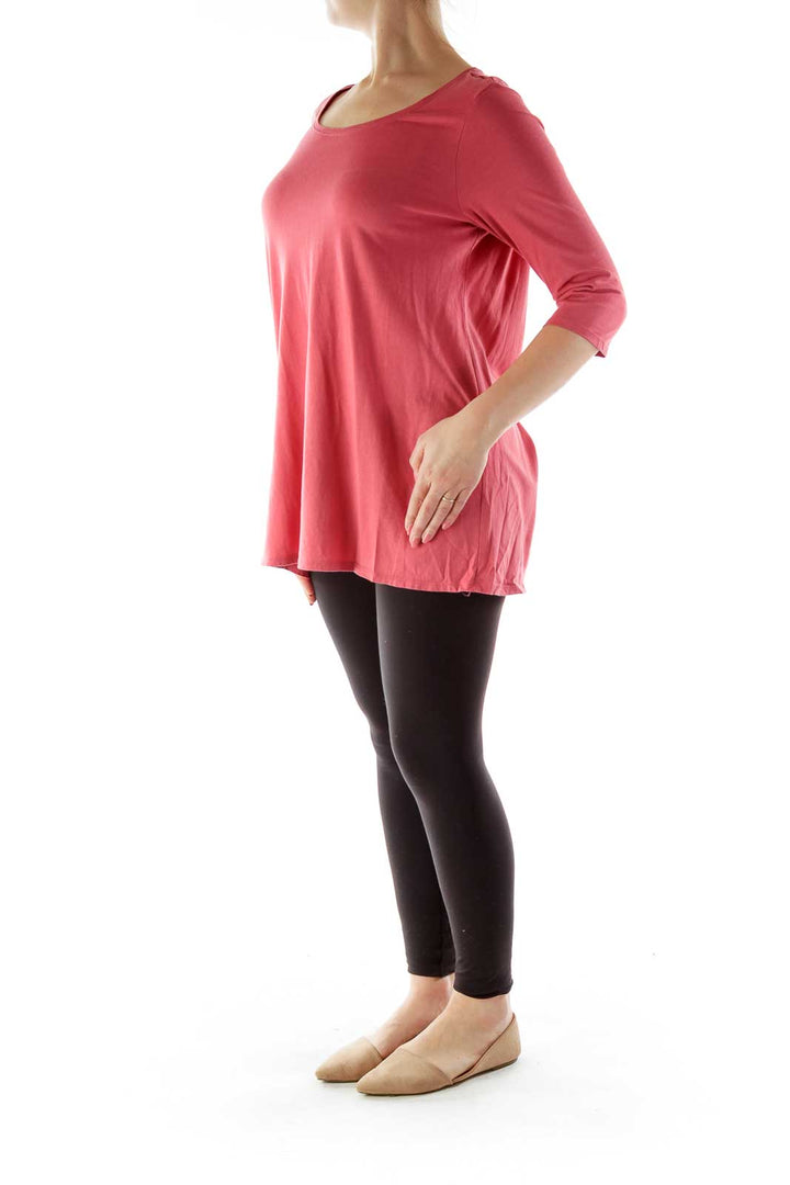 Red Round Neck Long Sleeve Top