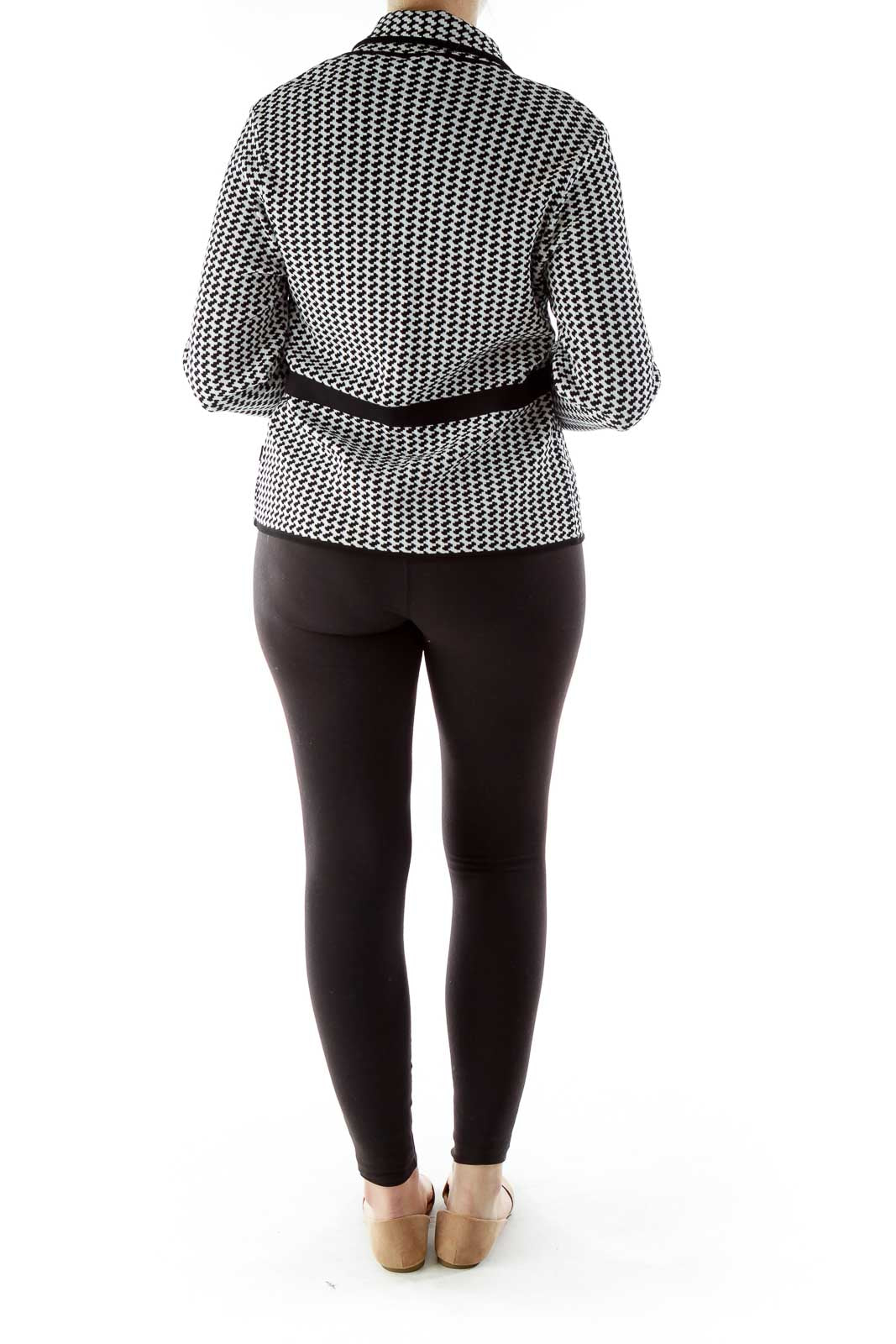 Black White Belted Knit Jacket