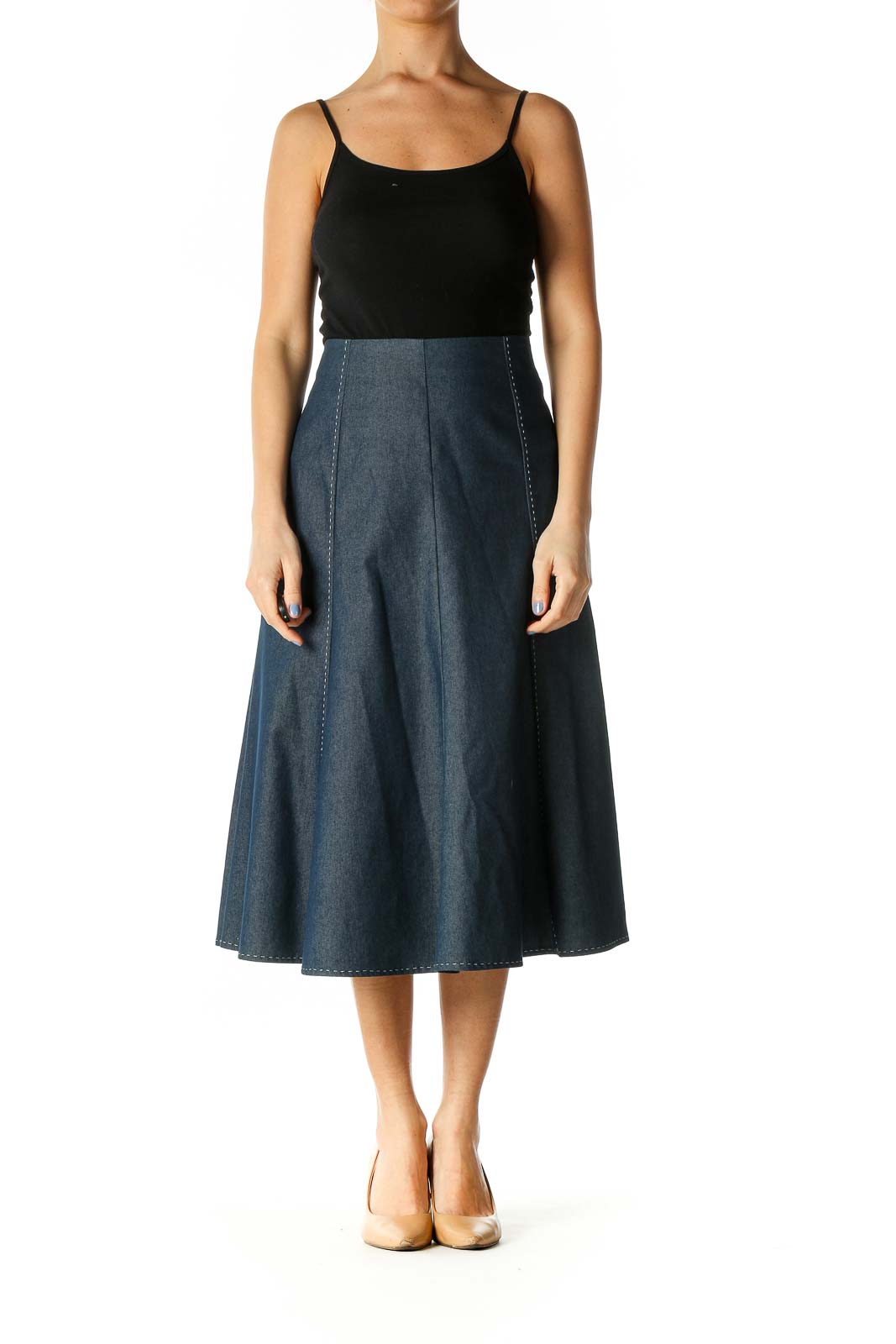 Blue Denim Midi Skirt