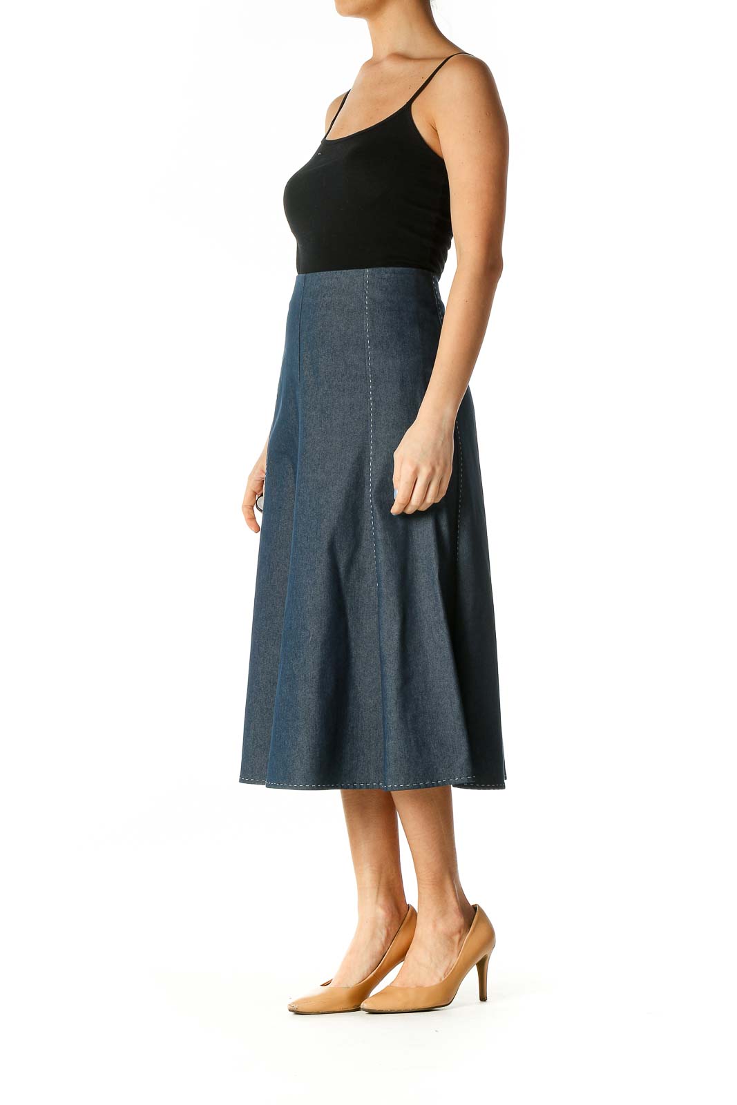 Blue Denim Midi Skirt