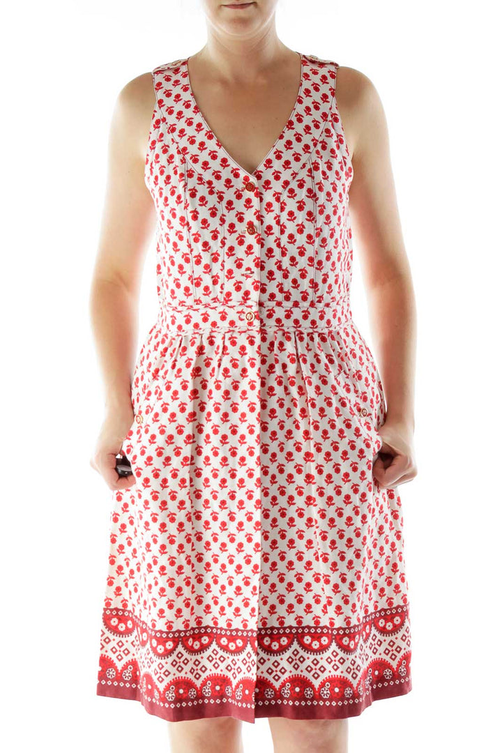 Red White Flower Print Day Dress