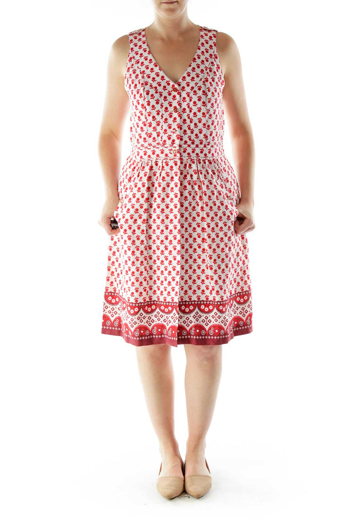 Red White Flower Print Day Dress