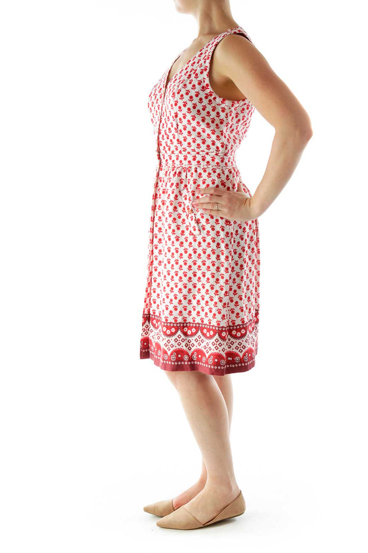 Red White Flower Print Day Dress