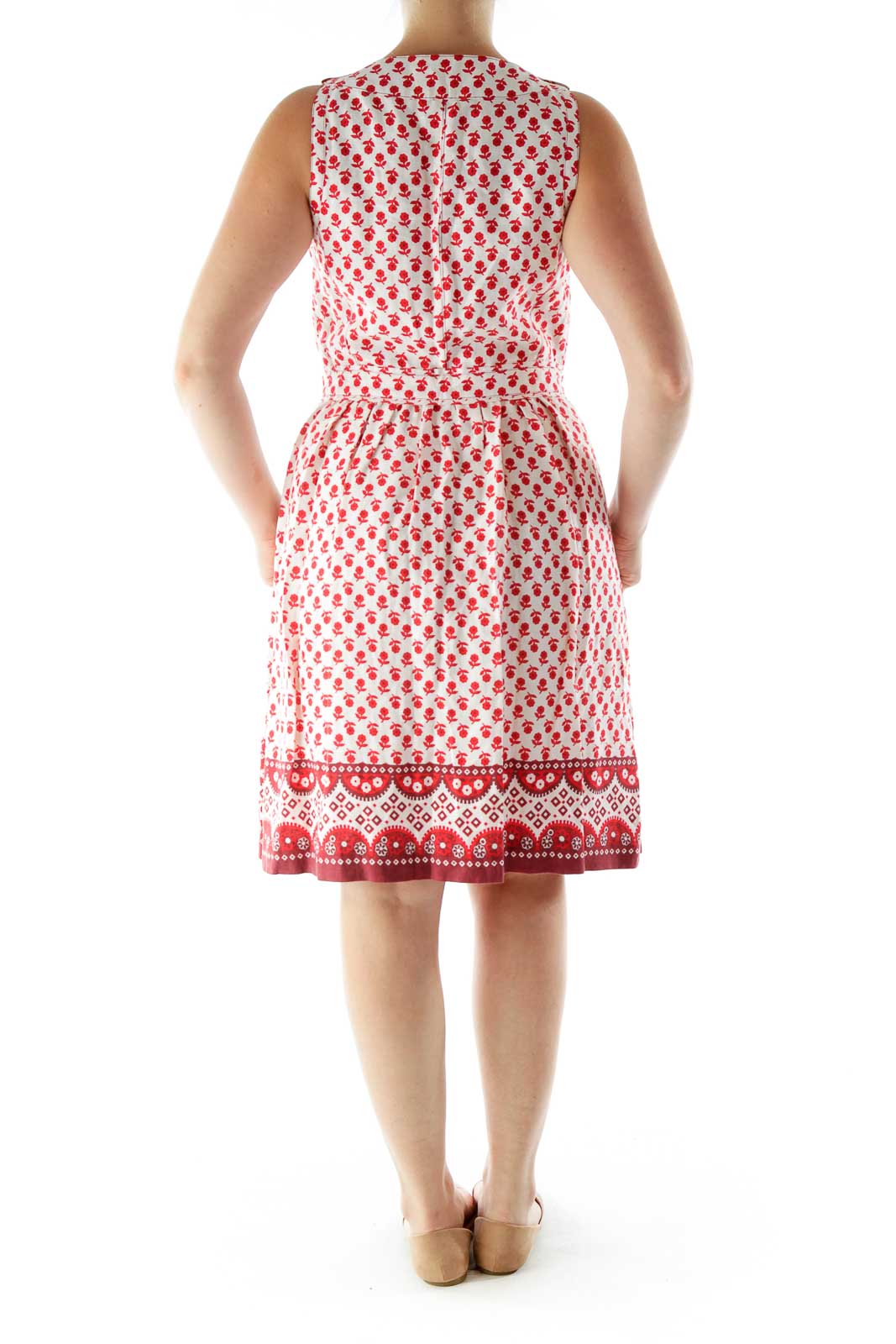 Red White Flower Print Day Dress