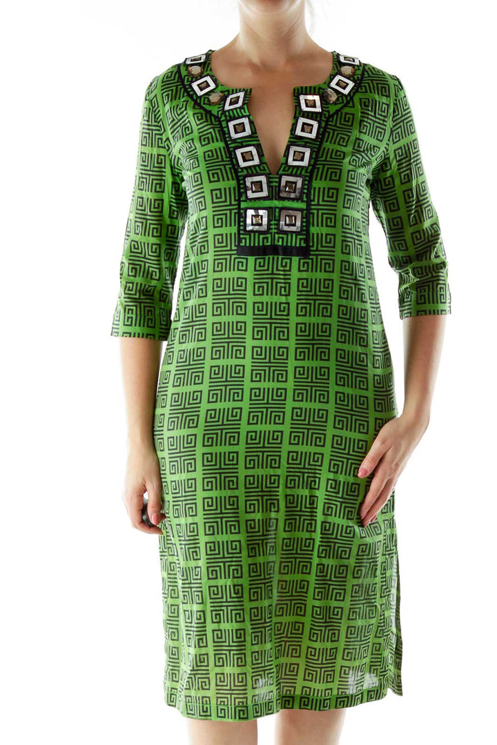 Green Blue Geometric Print Dress