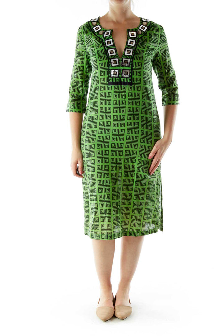 Green Blue Geometric Print Dress