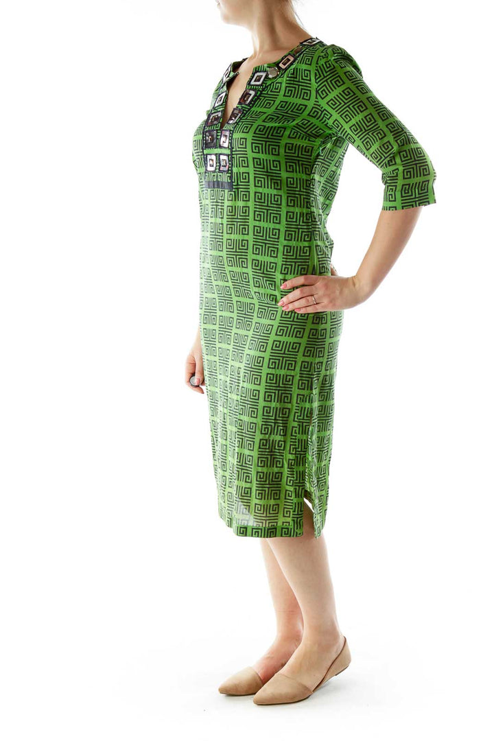 Green Blue Geometric Print Dress